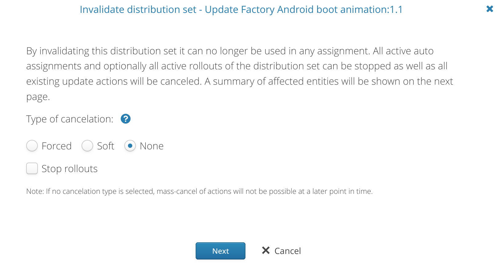 Invalidate distribution dialog